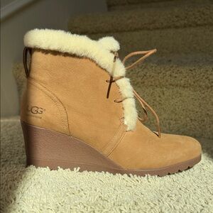 UGG Women's Tan Wedge Boots waterproof with Cream Lining